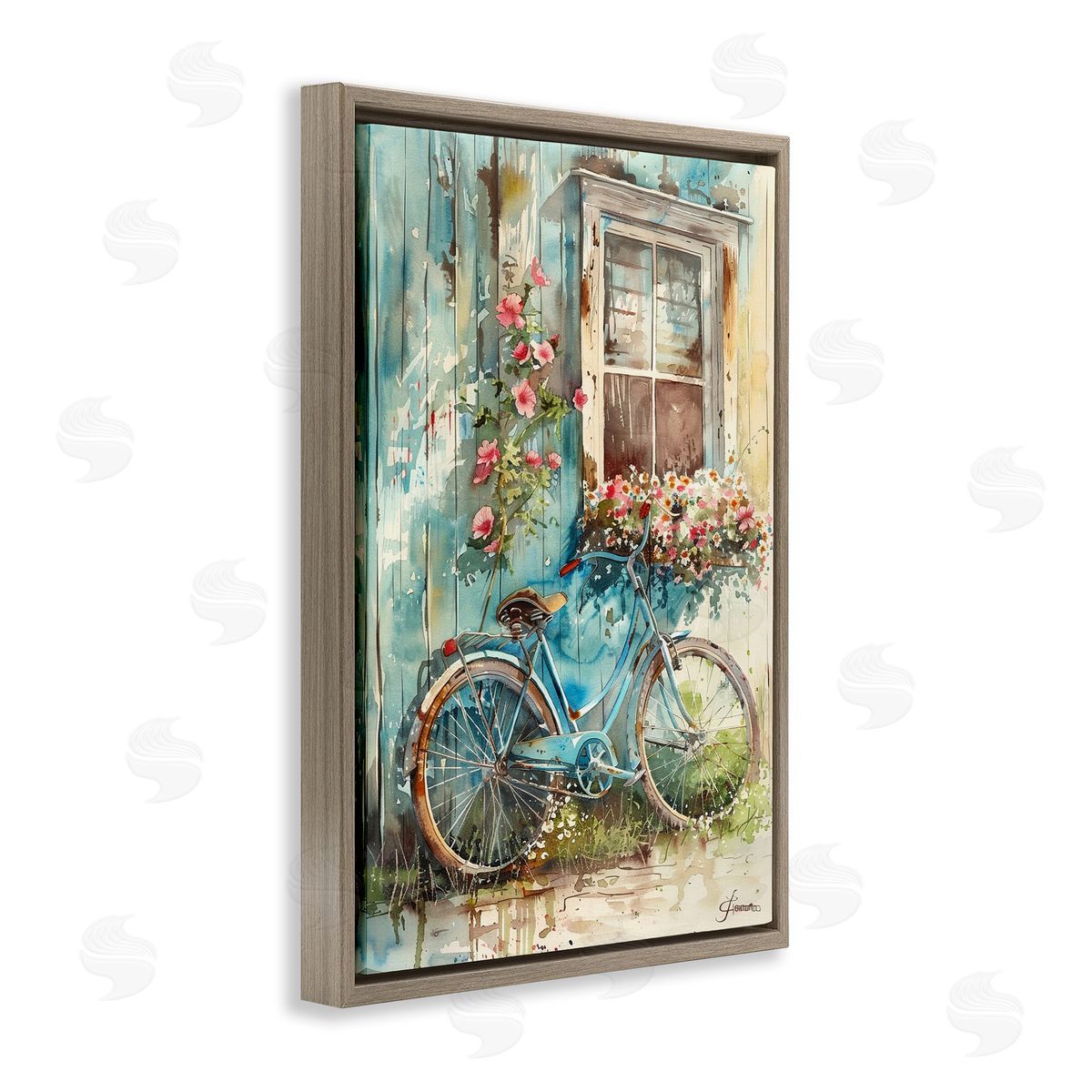 Leaning Spring Bicycle Brown Floating Frame Canvas Wall Art, Home Decor by Franklyn Gregory