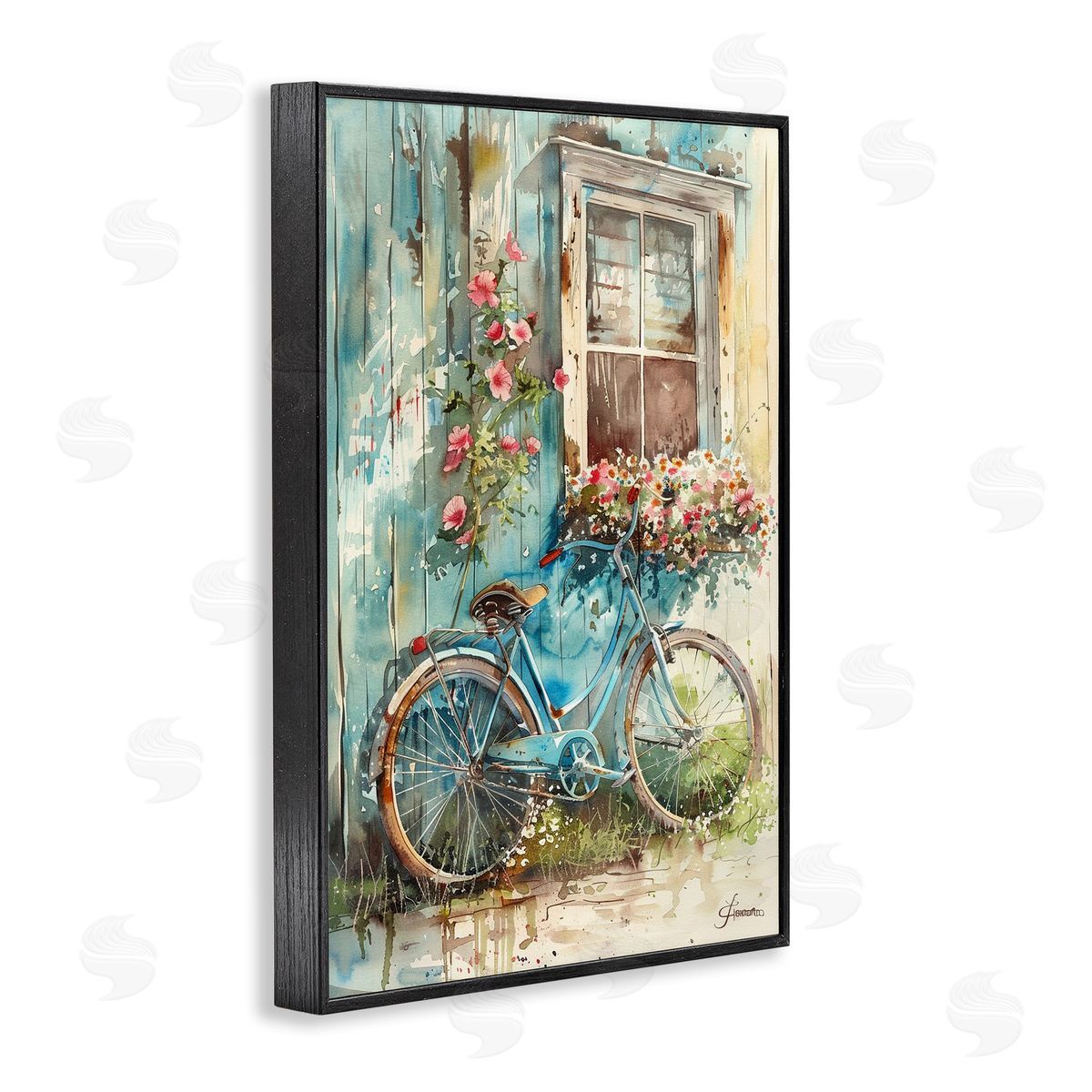Leaning Spring Bicycle Black Frame Print Wall Art, Home Decor by Franklyn Gregory