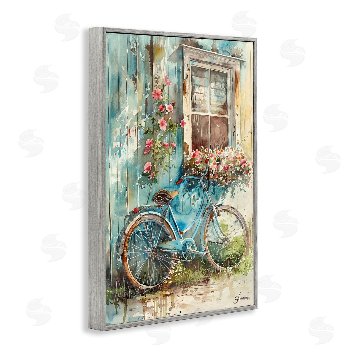 Leaning Spring Bicycle Grey Frame Print Wall Art, Home Decor by Franklyn Gregory
