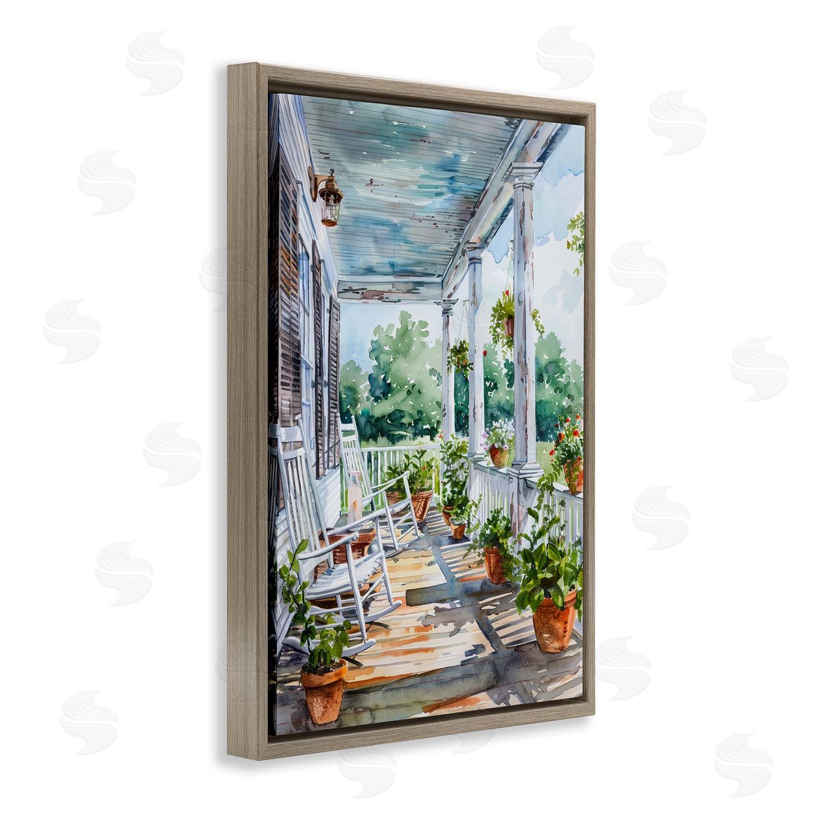 Summer Plant Filled Porch Brown Floating Frame Canvas Wall Art, Home Decor by Franklyn Gregory