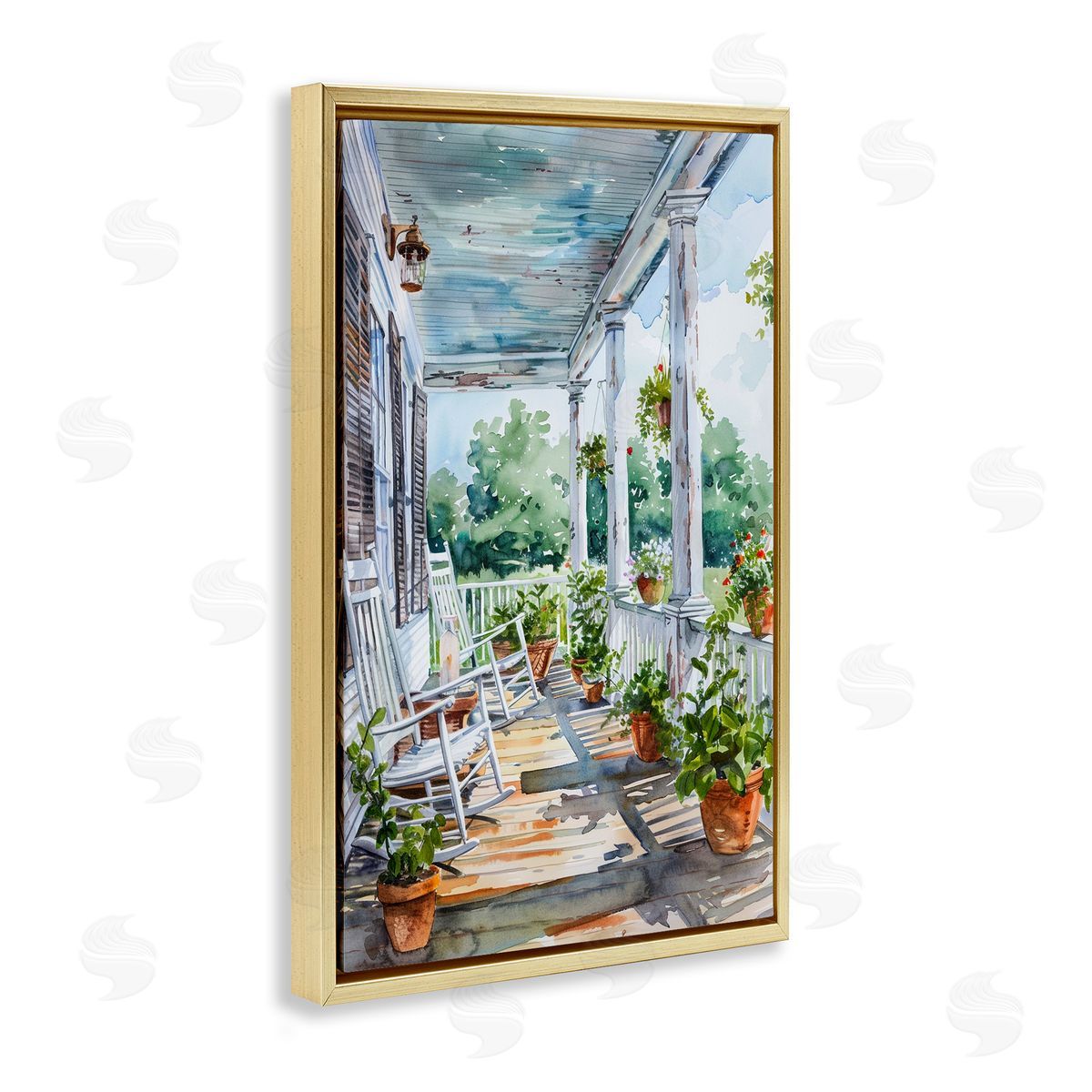 Summer Plant Filled Porch Gold Floating Frame Canvas Wall Art, Home Decor by Franklyn Gregory