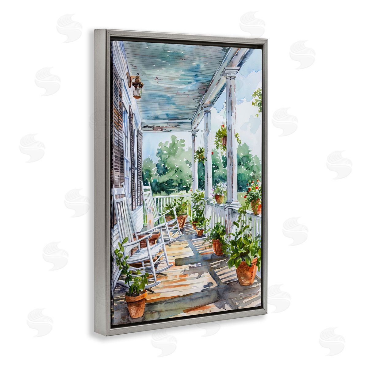 Summer Plant Filled Porch Grey Floating Frame Canvas Wall Art, Home Decor by Franklyn Gregory