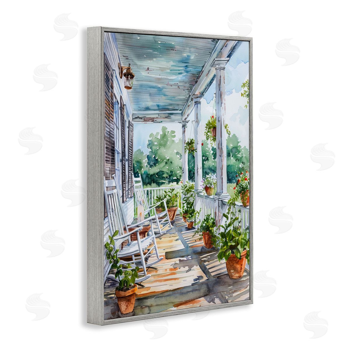 Summer Plant Filled Porch Grey Frame Print Wall Art, Home Decor by Franklyn Gregory