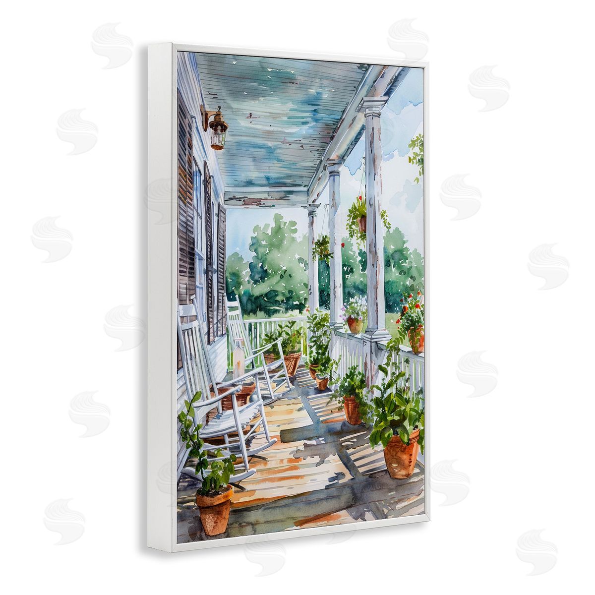 Summer Plant Filled Porch White Frame Print Wall Art, Home Decor by Franklyn Gregory