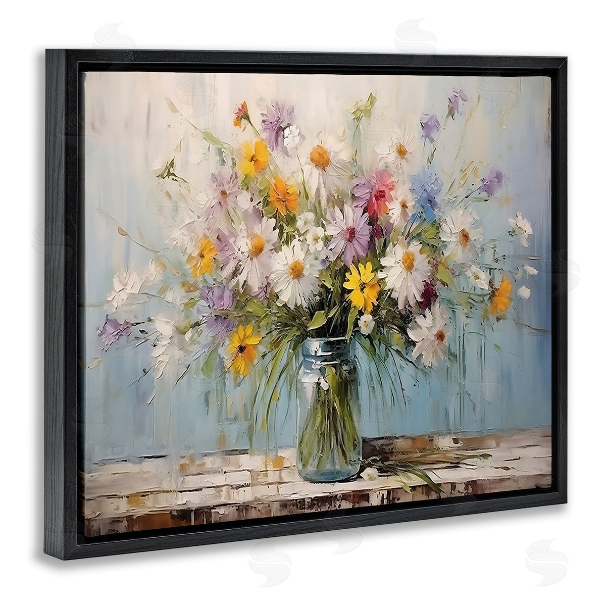Wildflower Bouquet in Jar Black Floating Frame Canvas Wall Art, Home Decor by Franklyn Gregory