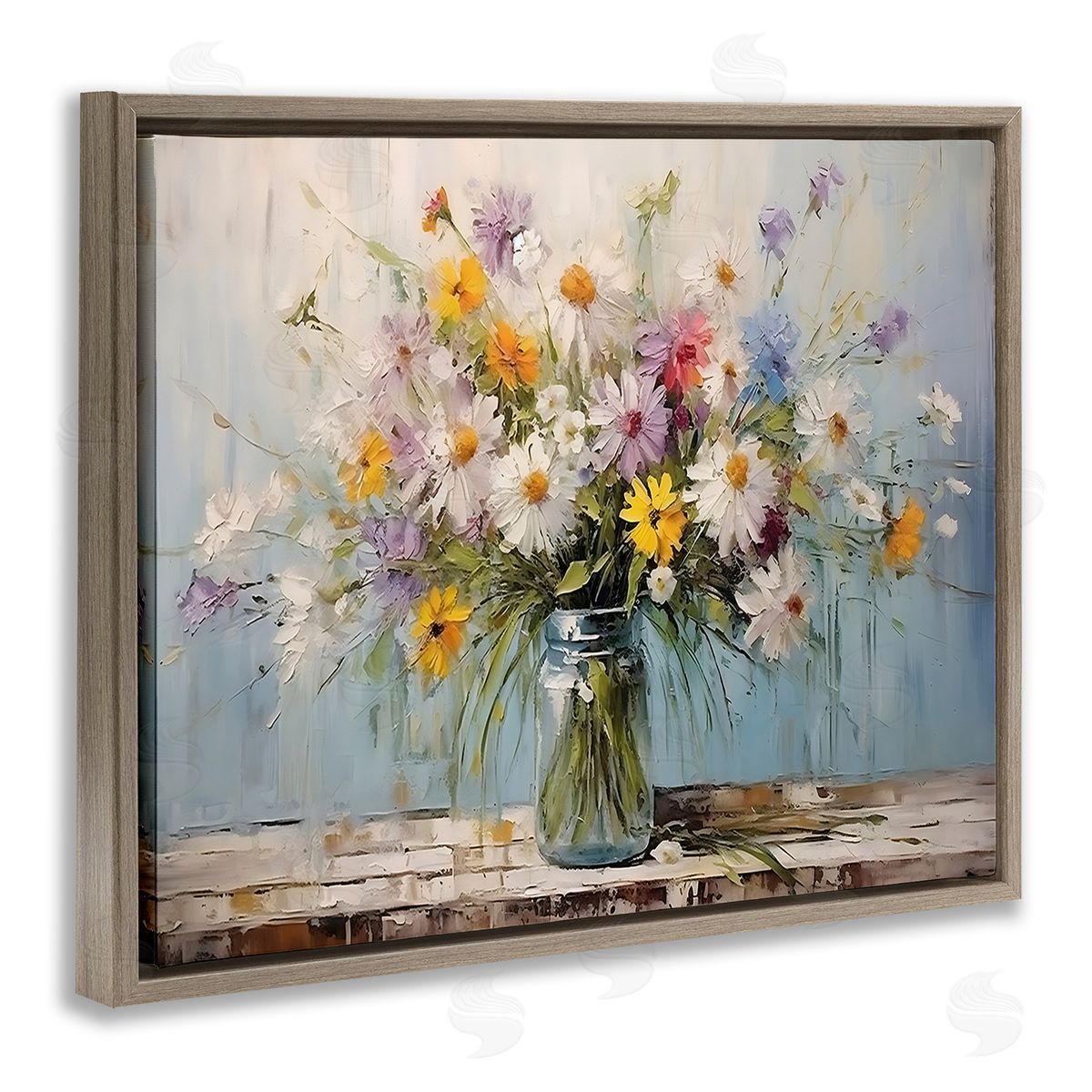 Wildflower Bouquet in Jar Brown Floating Frame Canvas Wall Art, Home Decor by Franklyn Gregory