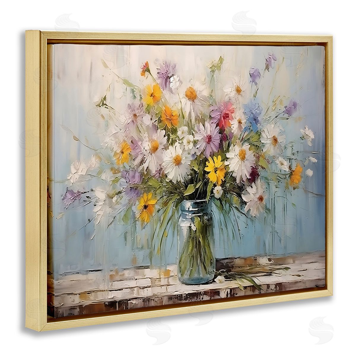 Wildflower Bouquet in Jar Gold Floating Frame Canvas Wall Art, Home Decor by Franklyn Gregory
