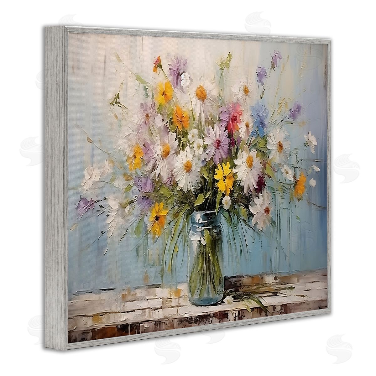 Wildflower Bouquet in Jar Grey Frame Print Wall Art, Home Decor by Franklyn Gregory