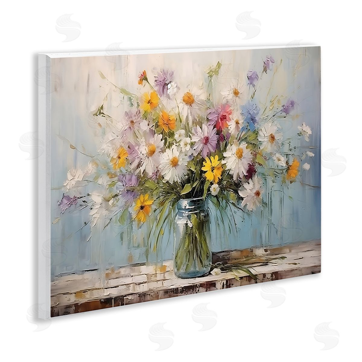Wildflower Bouquet in Jar Wood Plaque Wall Art, Home Decor by Franklyn Gregory