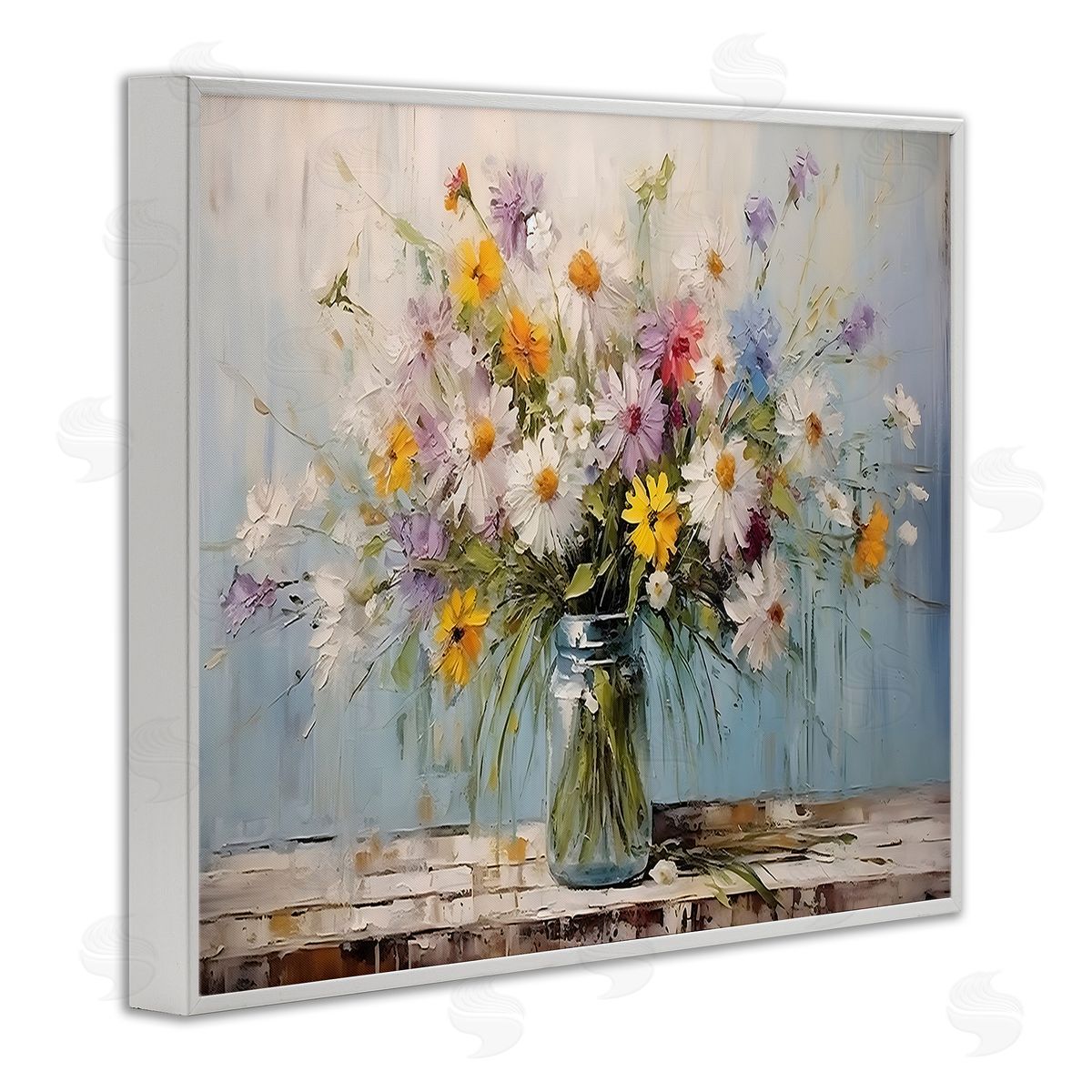 Wildflower Bouquet in Jar White Frame Print Wall Art, Home Decor by Franklyn Gregory