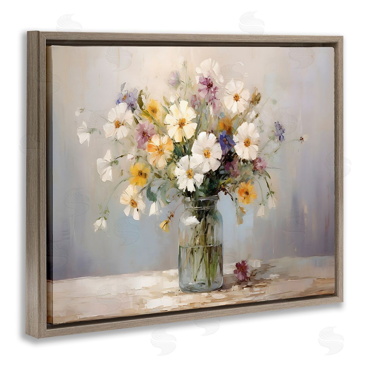 Wildflowers in Glass Jar Brown Floating Frame Canvas Wall Art, Home Decor by Franklyn Gregory