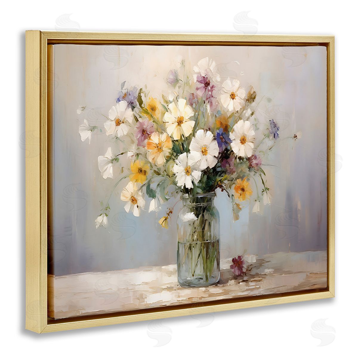Wildflowers in Glass Jar Gold Floating Frame Canvas Wall Art, Home Decor by Franklyn Gregory