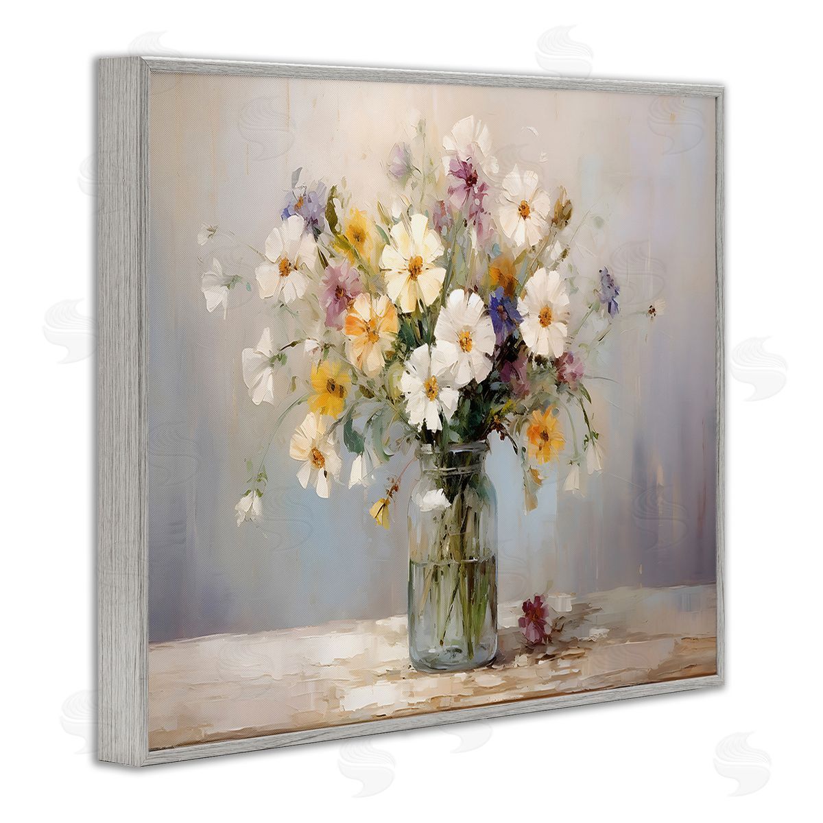 Wildflowers in Glass Jar Grey Frame Print Wall Art, Home Decor by Franklyn Gregory