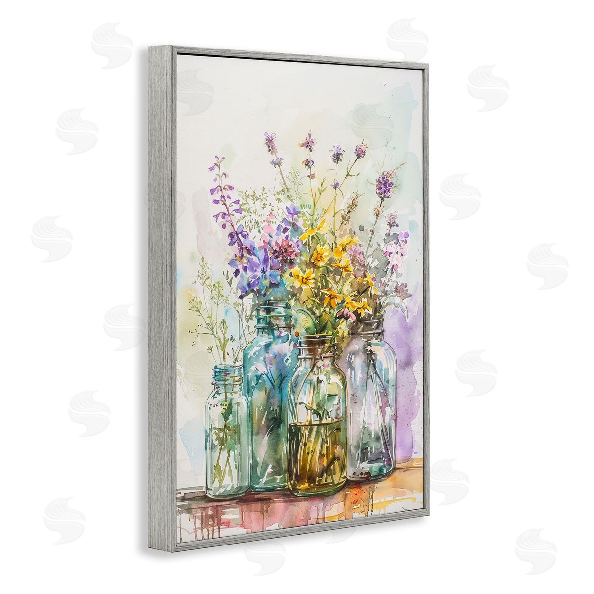 Bright Wildflower Jars Grey Frame Print Wall Art, Home Decor by Franklyn Gregory