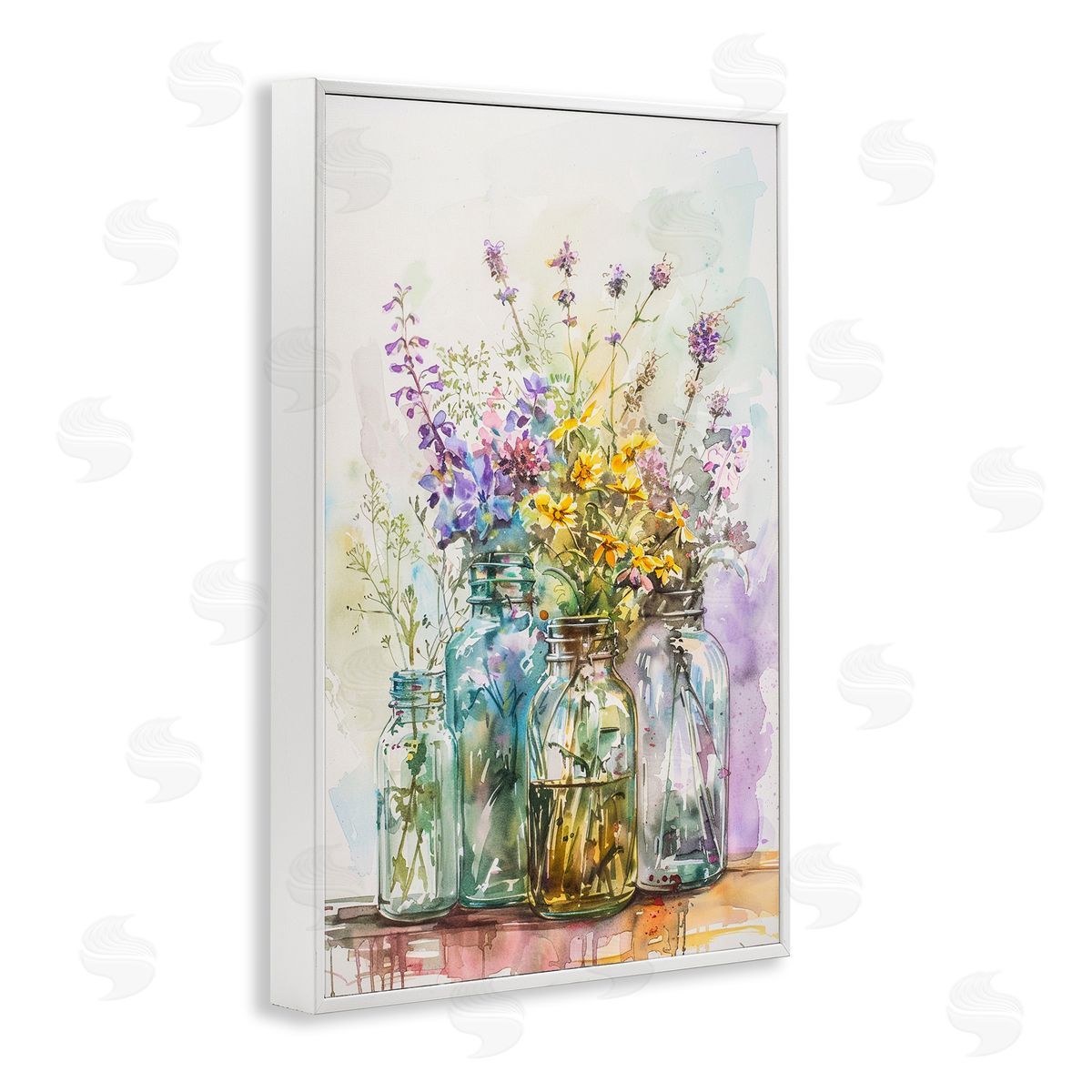Bright Wildflower Jars White Frame Print Wall Art, Home Decor by Franklyn Gregory