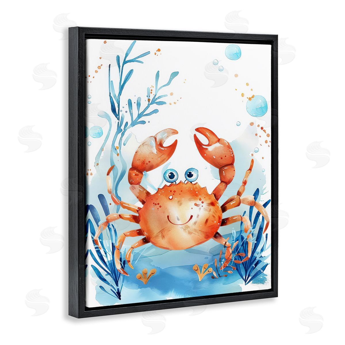 Smiling Crab Underwater Black Floating Frame Canvas Wall Art, Home Decor by Franklyn Gregory