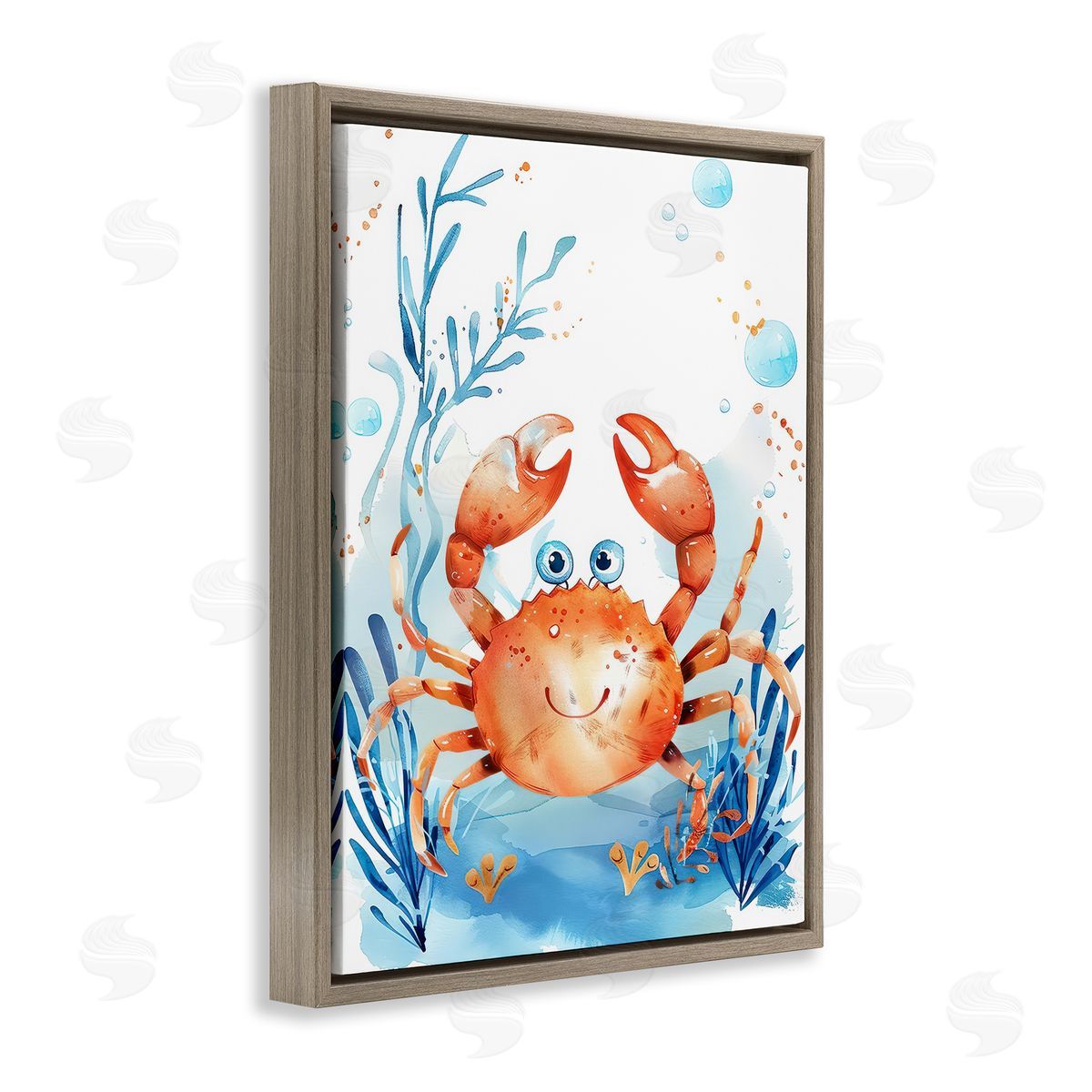 Smiling Crab Underwater Brown Floating Frame Canvas Wall Art, Home Decor by Franklyn Gregory