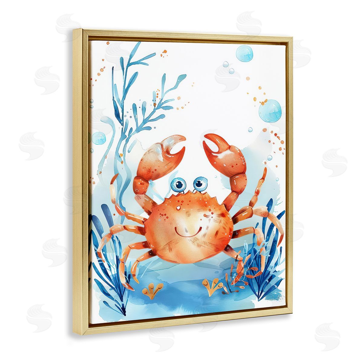 Smiling Crab Underwater Gold Floating Frame Canvas Wall Art, Home Decor by Franklyn Gregory