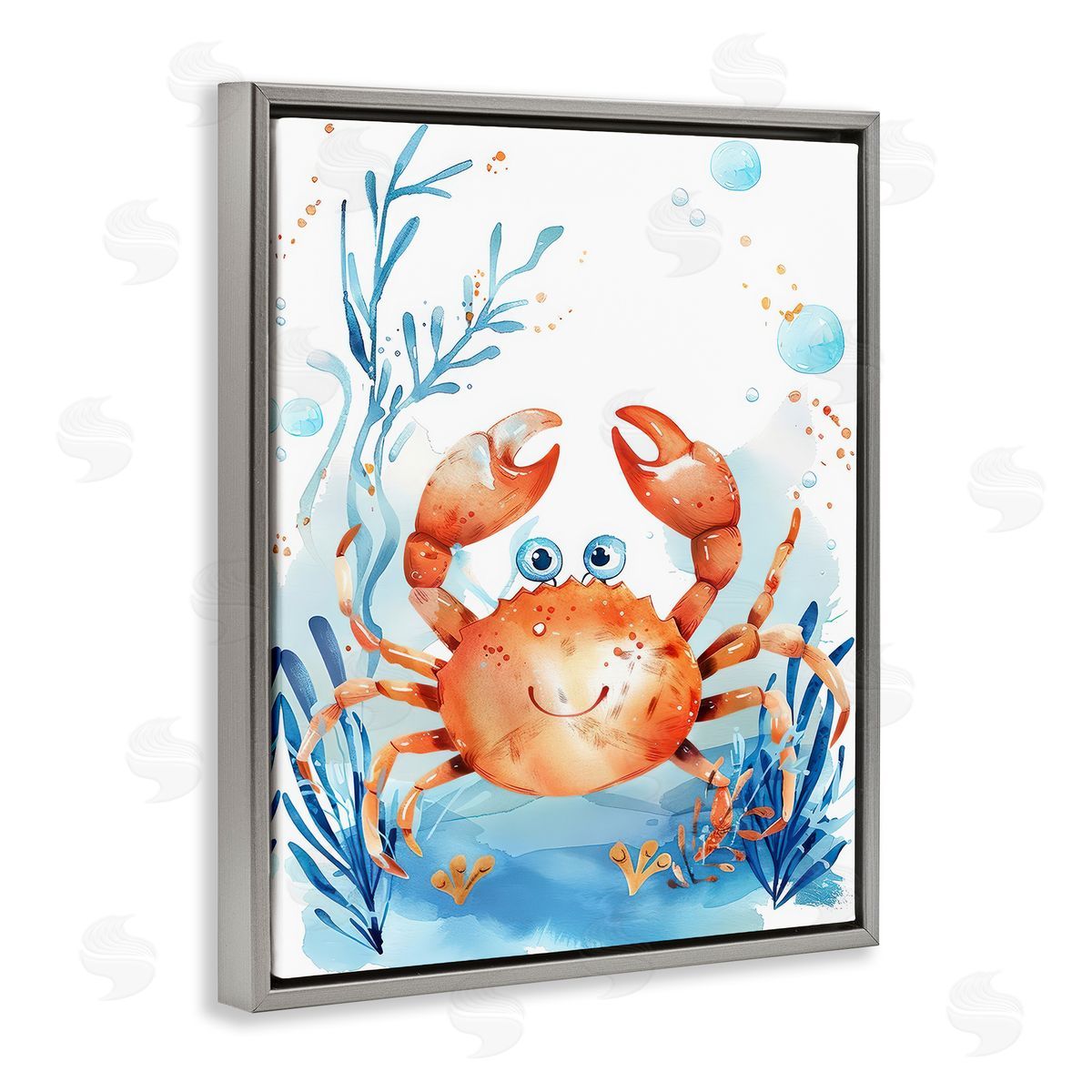 Smiling Crab Underwater Grey Floating Frame Canvas Wall Art, Home Decor by Franklyn Gregory