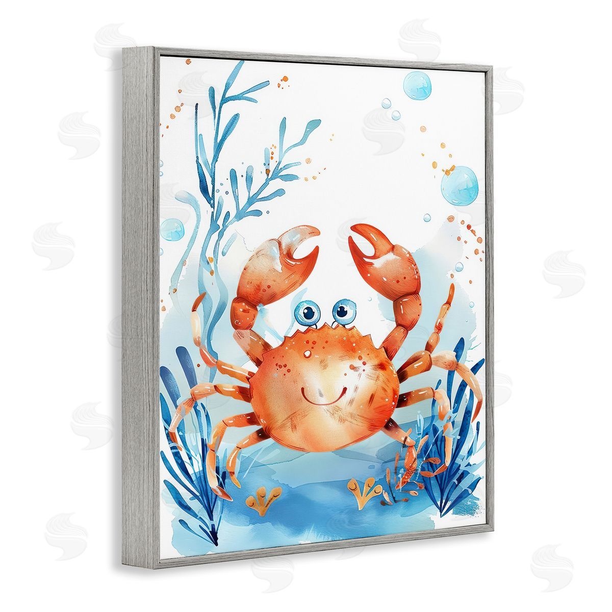 Smiling Crab Underwater Grey Frame Print Wall Art, Home Decor by Franklyn Gregory