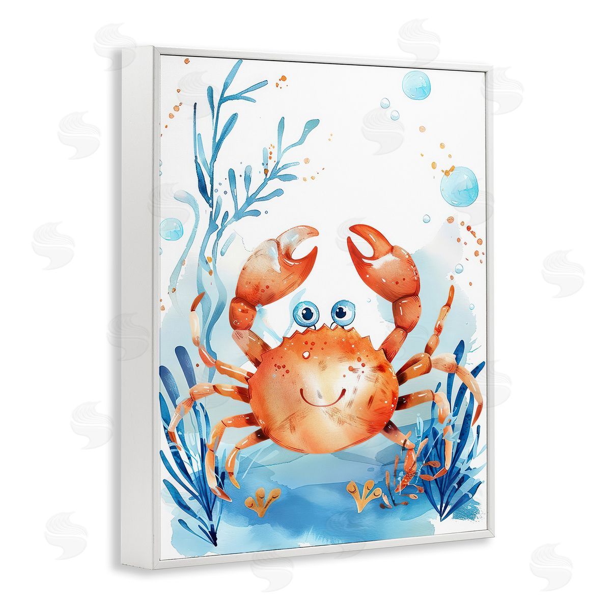 Smiling Crab Underwater White Frame Print Wall Art, Home Decor by Franklyn Gregory
