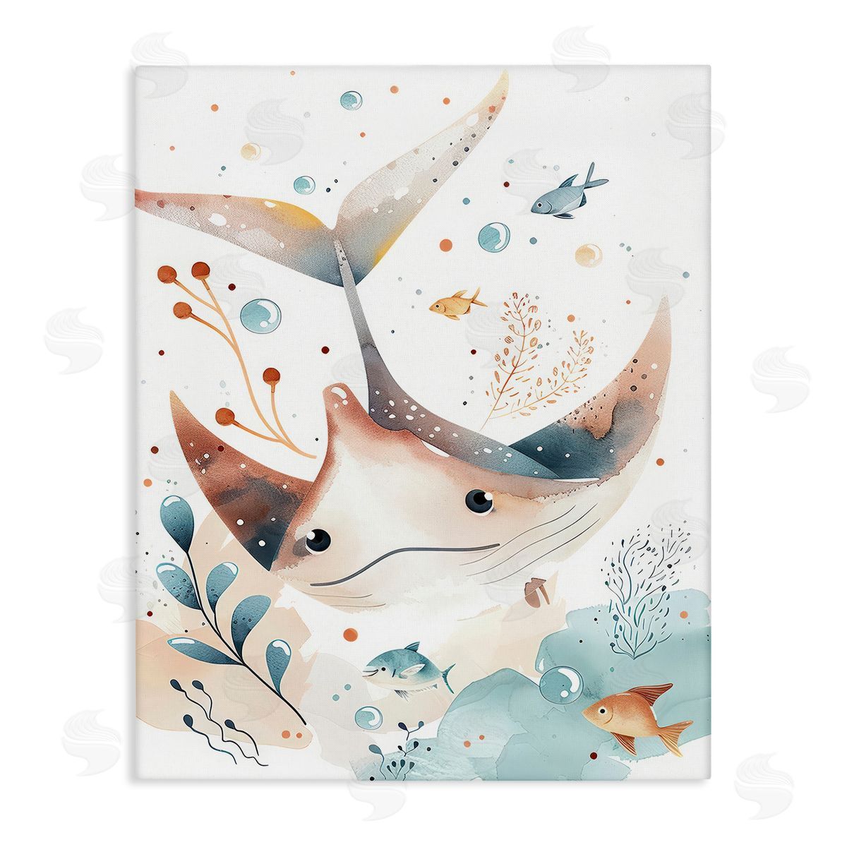 Smiling Manta Ray Canvas Wall Art, Home Decor by Franklyn Gregory