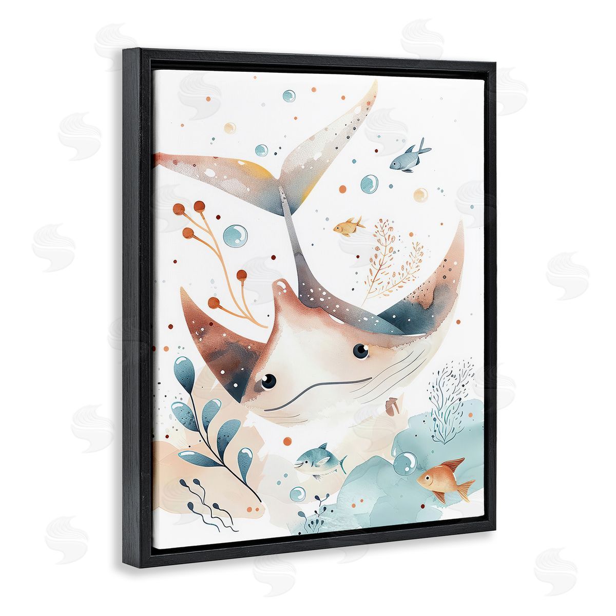 Smiling Manta Ray Black Floating Frame Canvas Wall Art, Home Decor by Franklyn Gregory