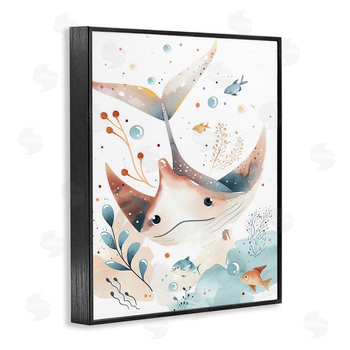 Smiling Manta Ray Black Frame Print Wall Art, Home Decor by Franklyn Gregory