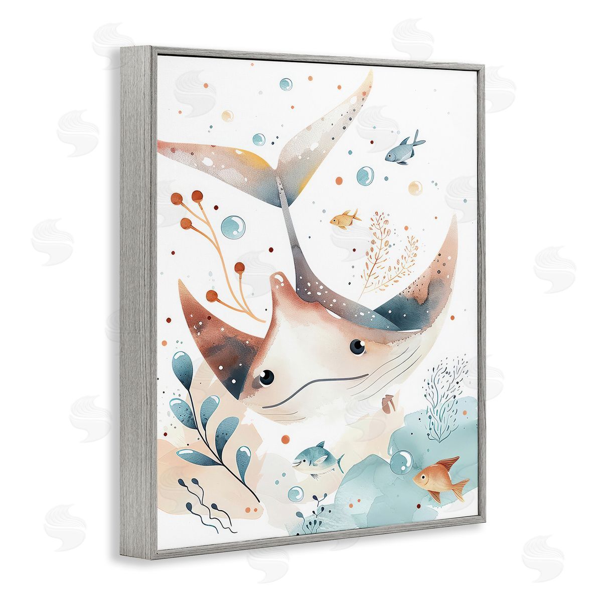 Smiling Manta Ray Grey Frame Print Wall Art, Home Decor by Franklyn Gregory