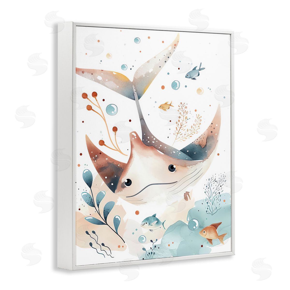 Smiling Manta Ray White Frame Print Wall Art, Home Decor by Franklyn Gregory