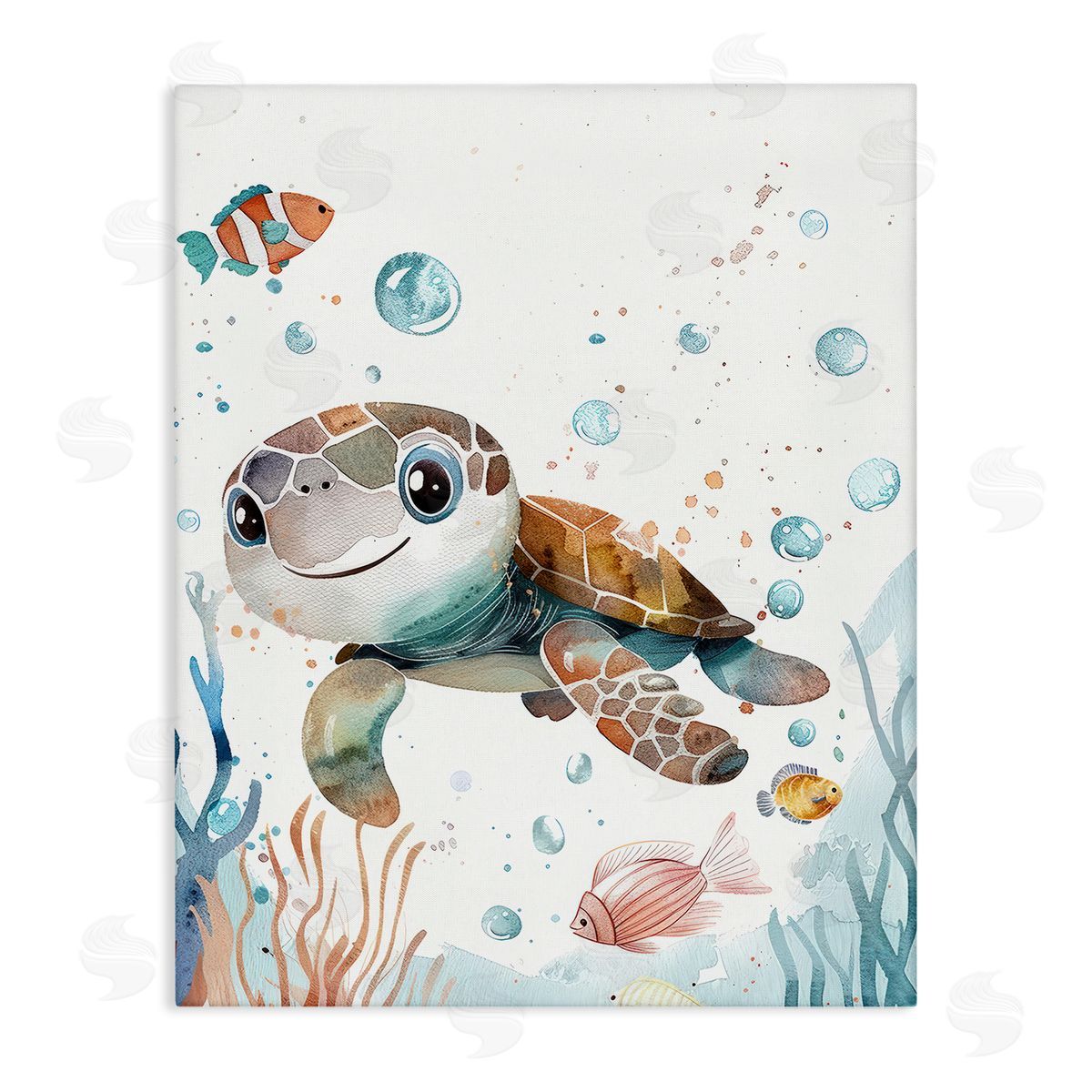 Smiling Baby Turtle Canvas Wall Art, Home Decor by Franklyn Gregory