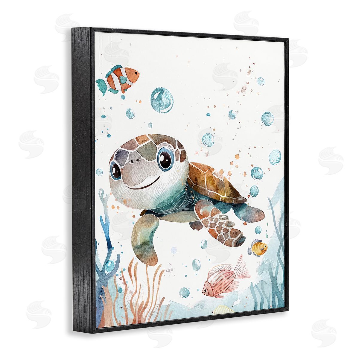 Smiling Baby Turtle Black Frame Print Wall Art, Home Decor by Franklyn Gregory