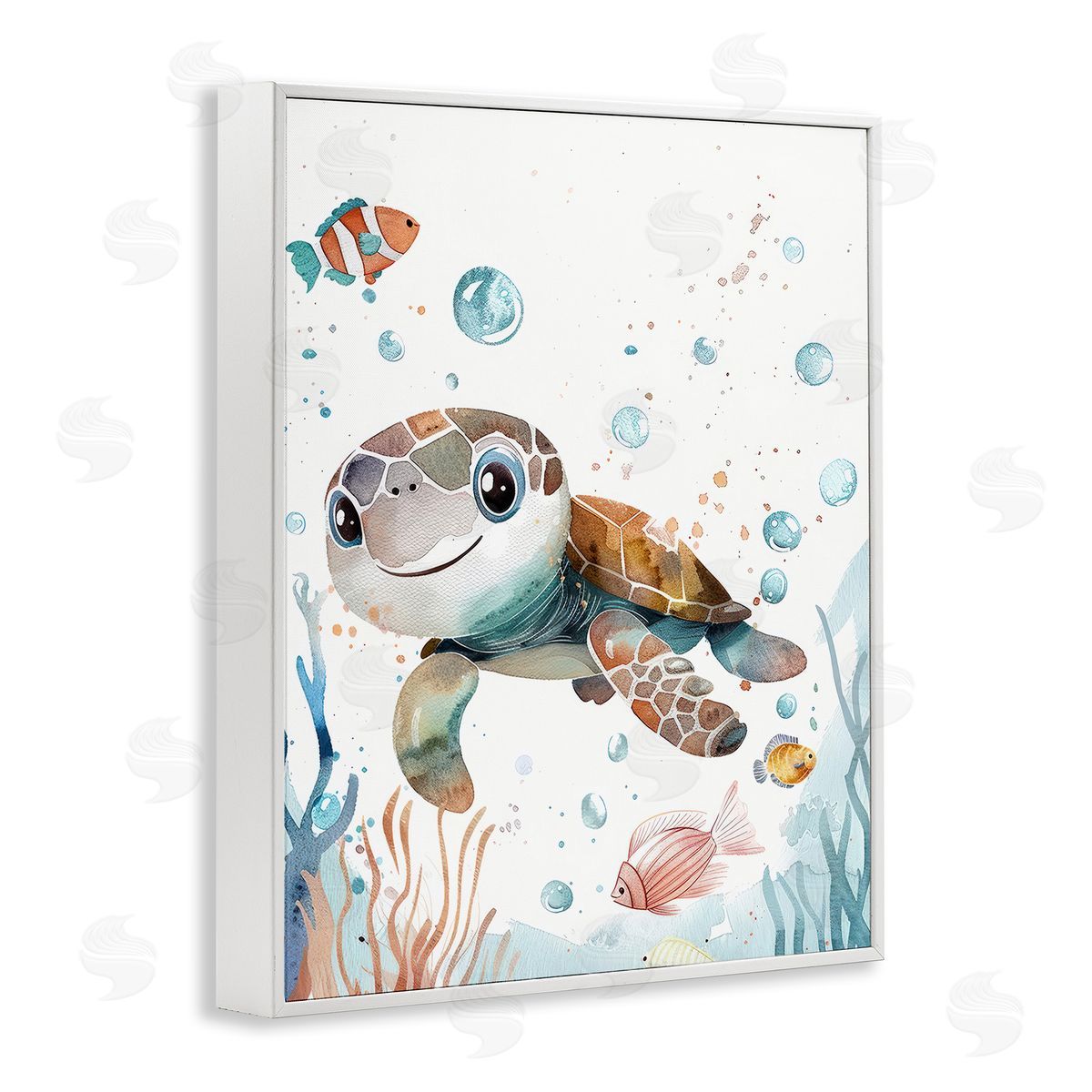 Smiling Baby Turtle White Frame Print Wall Art, Home Decor by Franklyn Gregory