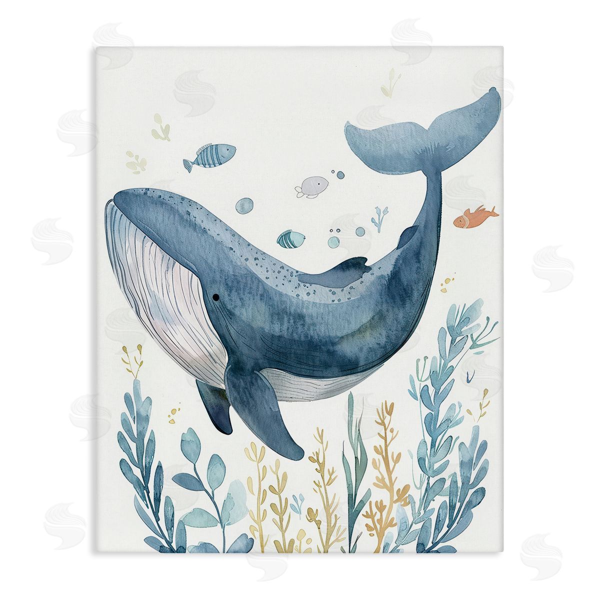 Curved Blue Whale Canvas Wall Art, Home Decor by Franklyn Gregory
