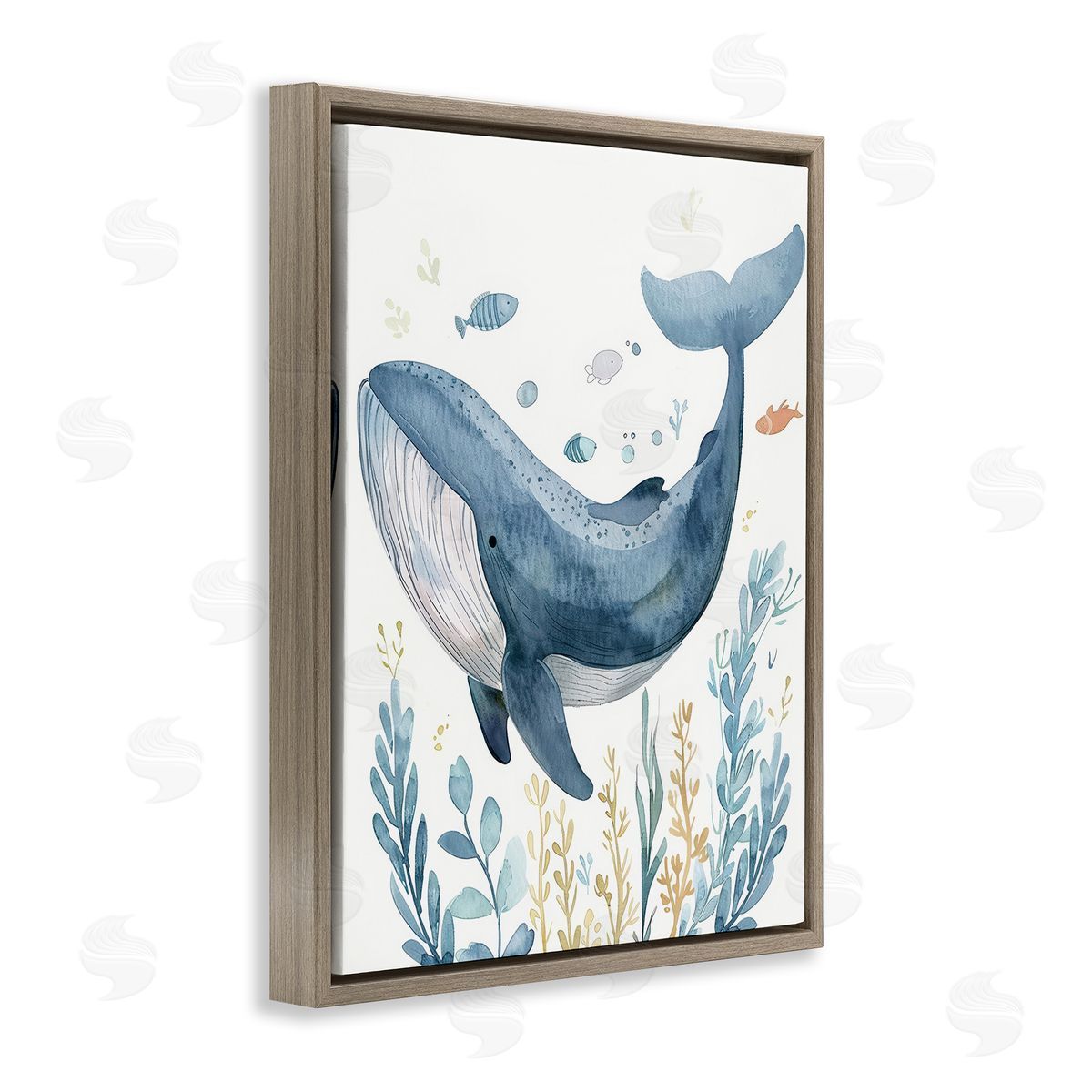 Curved Blue Whale Brown Floating Frame Canvas Wall Art, Home Decor by Franklyn Gregory