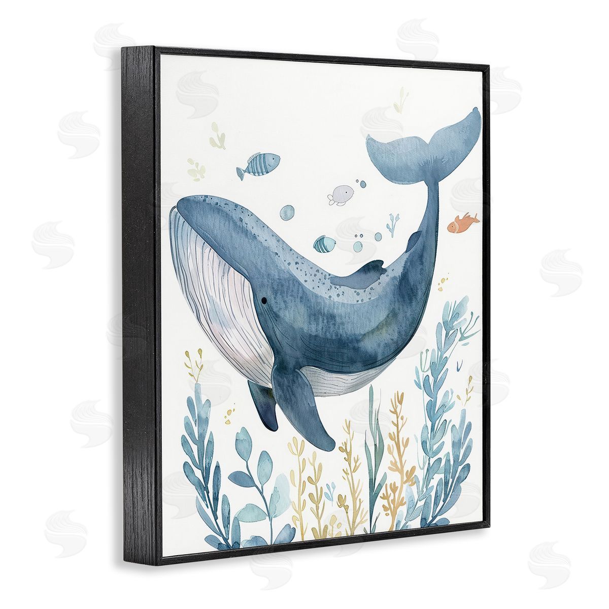 Curved Blue Whale Black Frame Print Wall Art, Home Decor by Franklyn Gregory