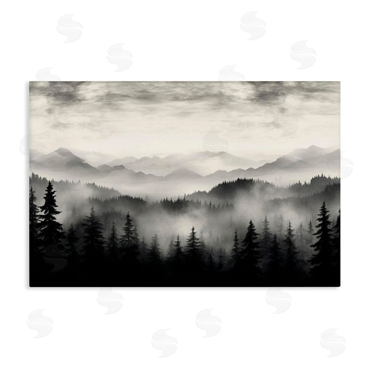 Black & White Gradient Mountains Canvas Wall Art, Home Decor by LSR Design Studio
