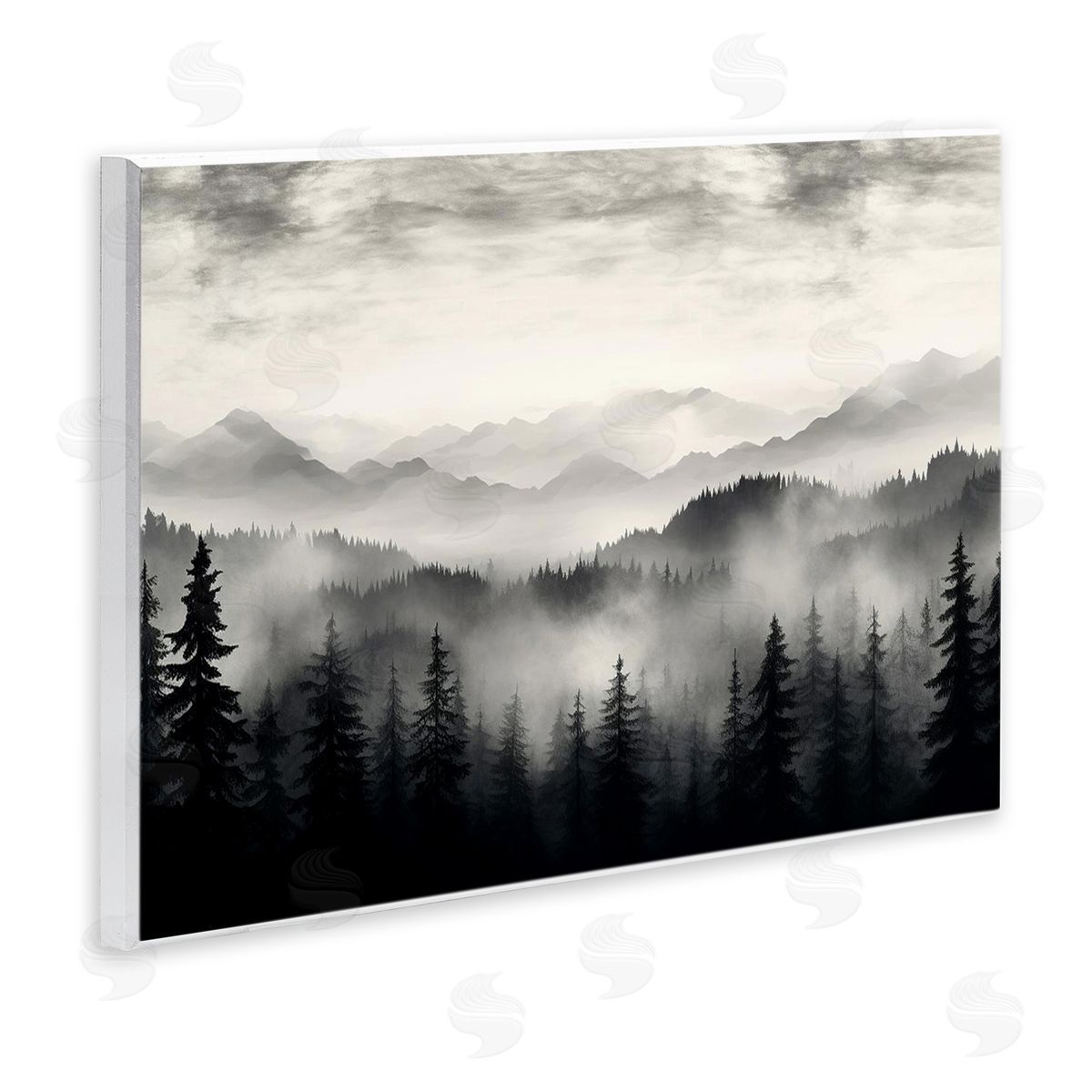 Black & White Gradient Mountains Wood Plaque Wall Art, Home Decor by LSR Design Studio