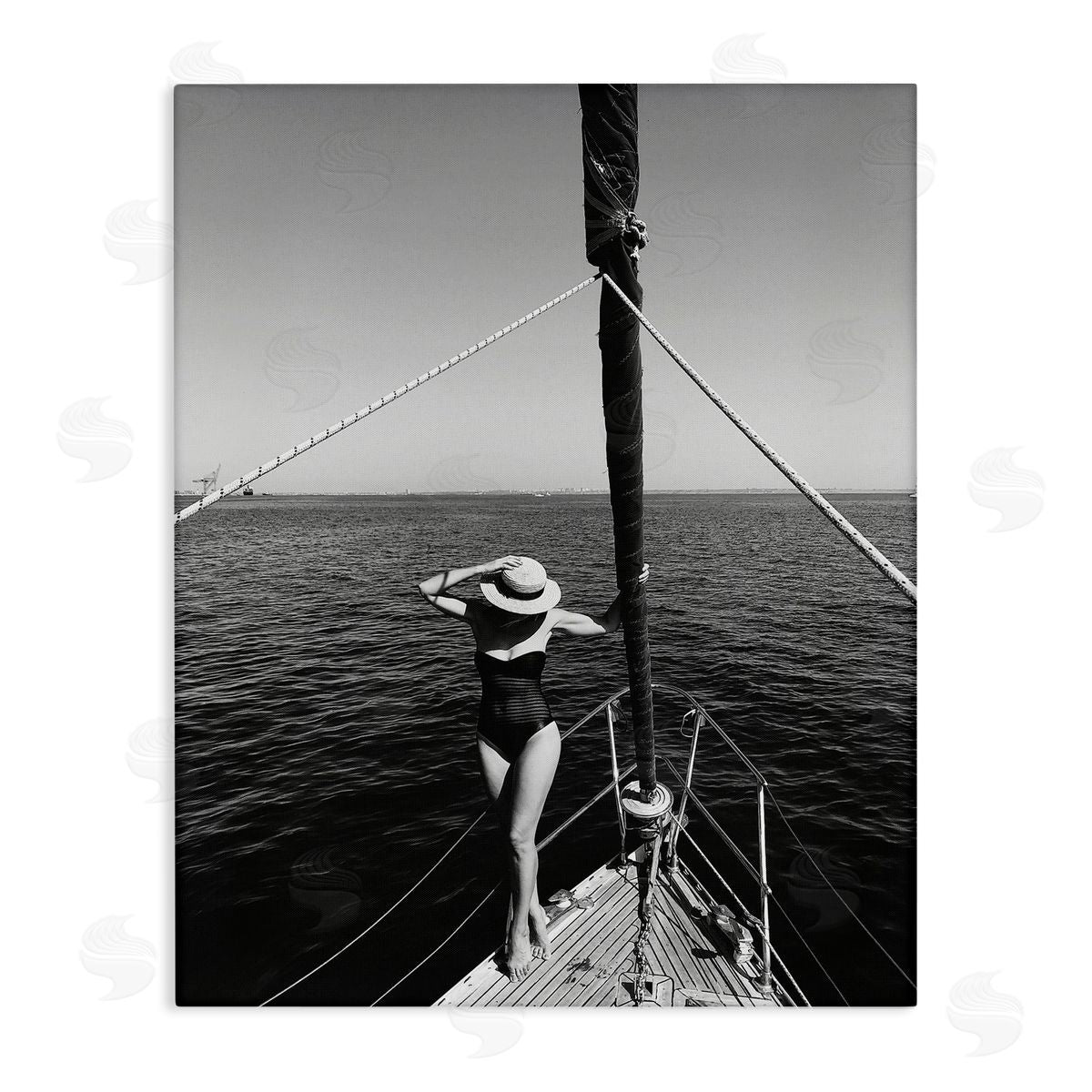 Woman Posing on Boat Canvas Wall Art, Home Decor by LSR Design Studio