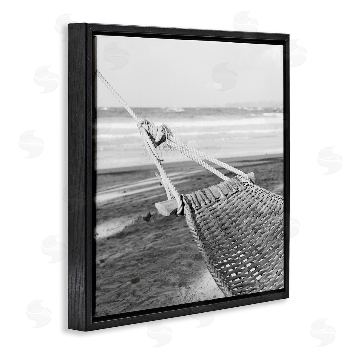Hammock Lounging by Shore Black Floating Frame Canvas Wall Art, Home Decor by LSR Design Studio