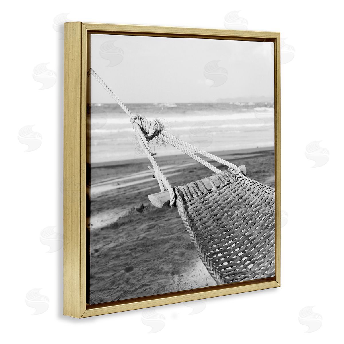 Hammock Lounging by Shore Gold Floating Frame Canvas Wall Art, Home Decor by LSR Design Studio