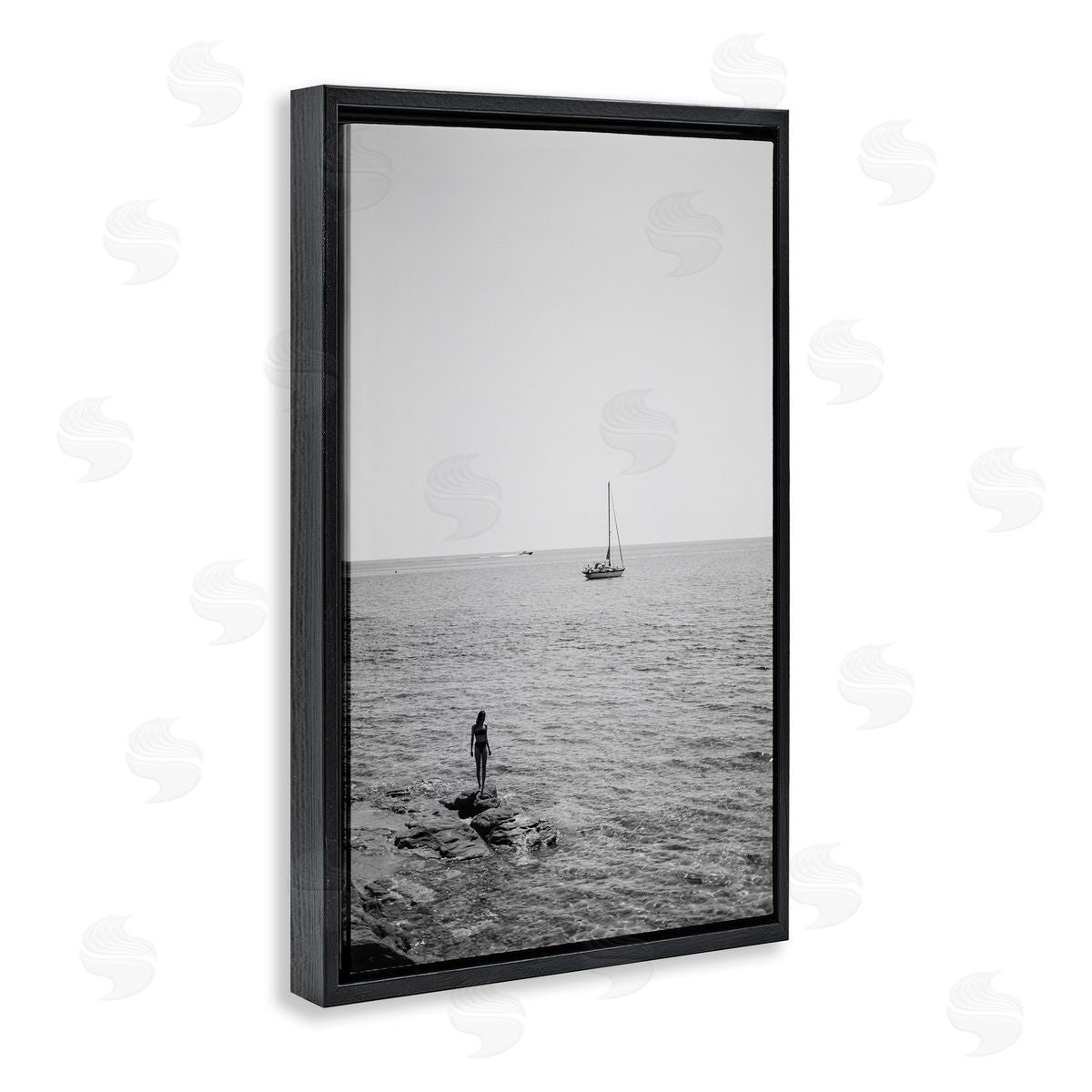 Standing On Edge Seascape Black Floating Frame Canvas Wall Art, Home Decor by LSR Design Studio