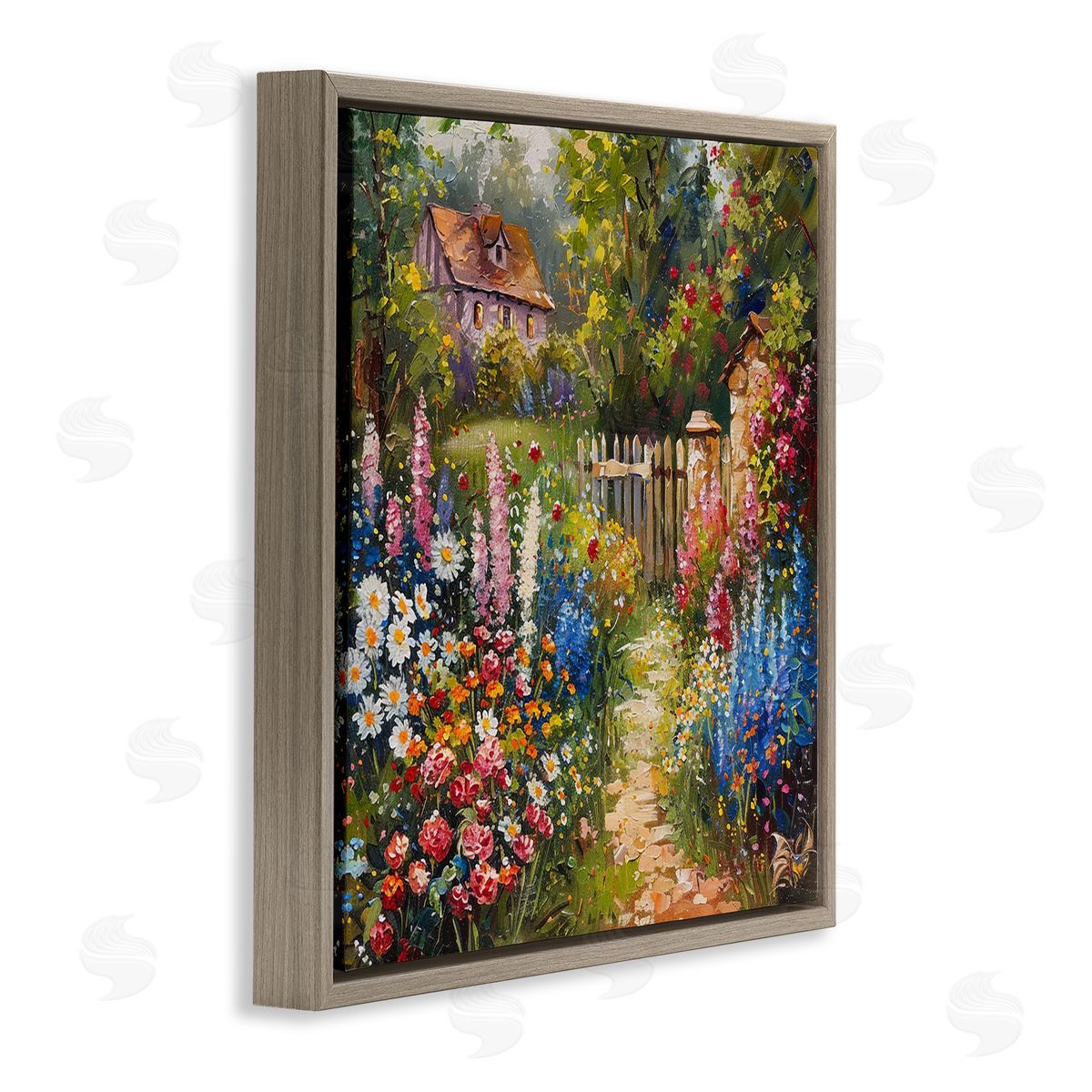 Blooming Spring Cottage Brown Floating Frame Canvas Wall Art, Home Decor by LSR Design Studio