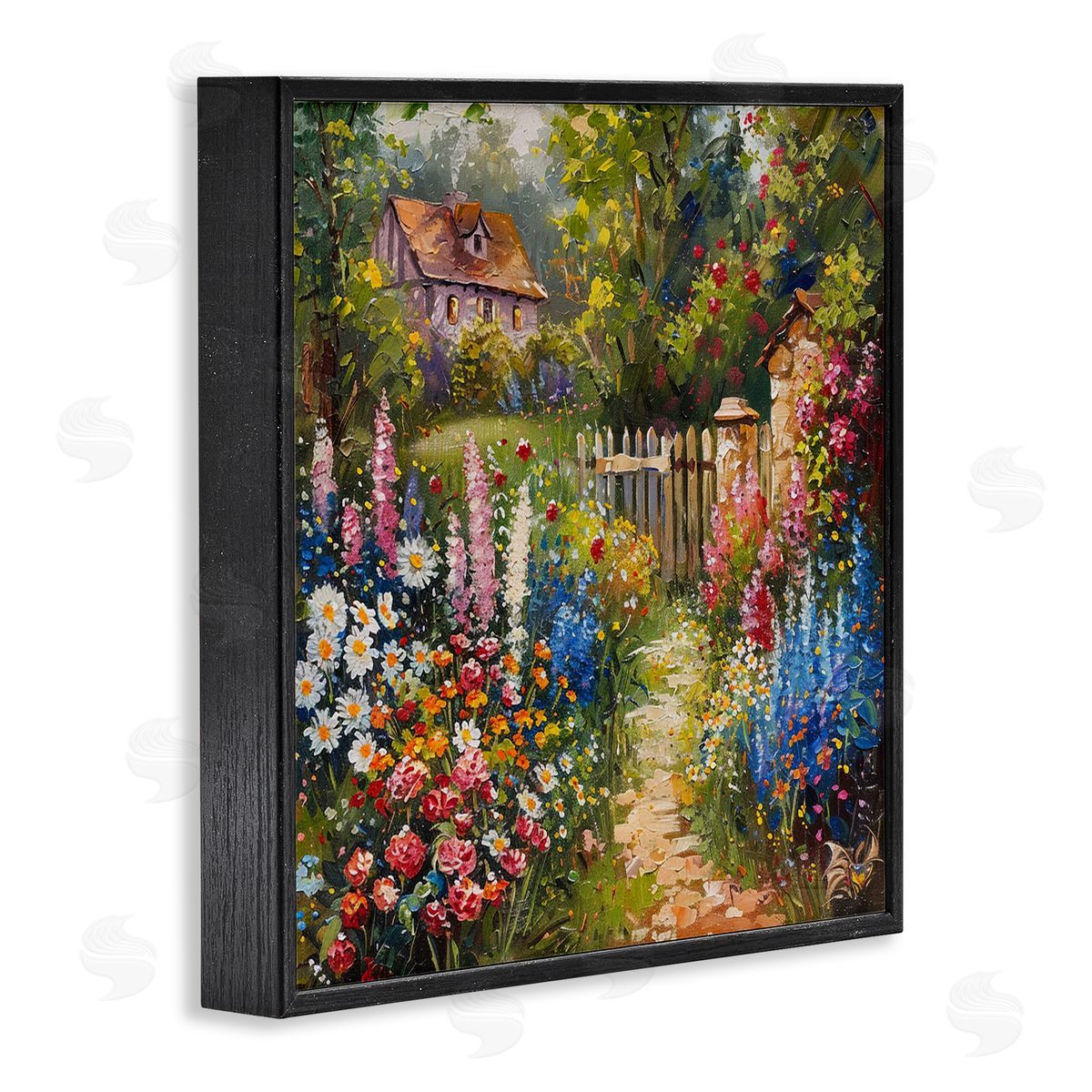 Blooming Spring Cottage Black Frame Print Wall Art, Home Decor by LSR Design Studio