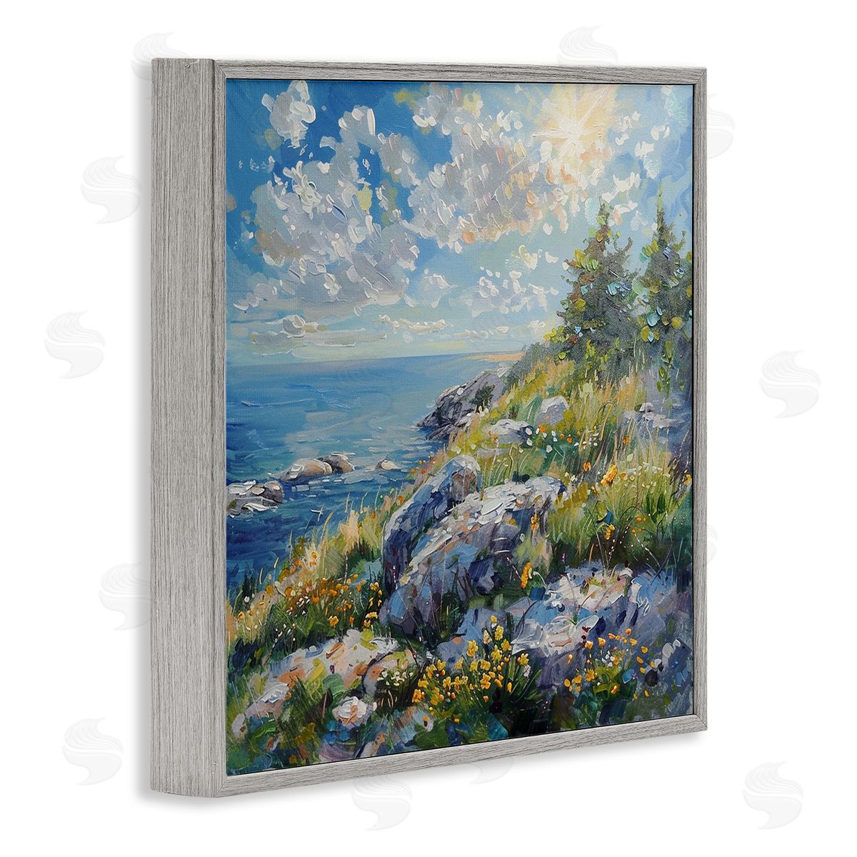 Cliffside Sea View Grey Frame Print Wall Art, Home Decor by LSR Design Studio