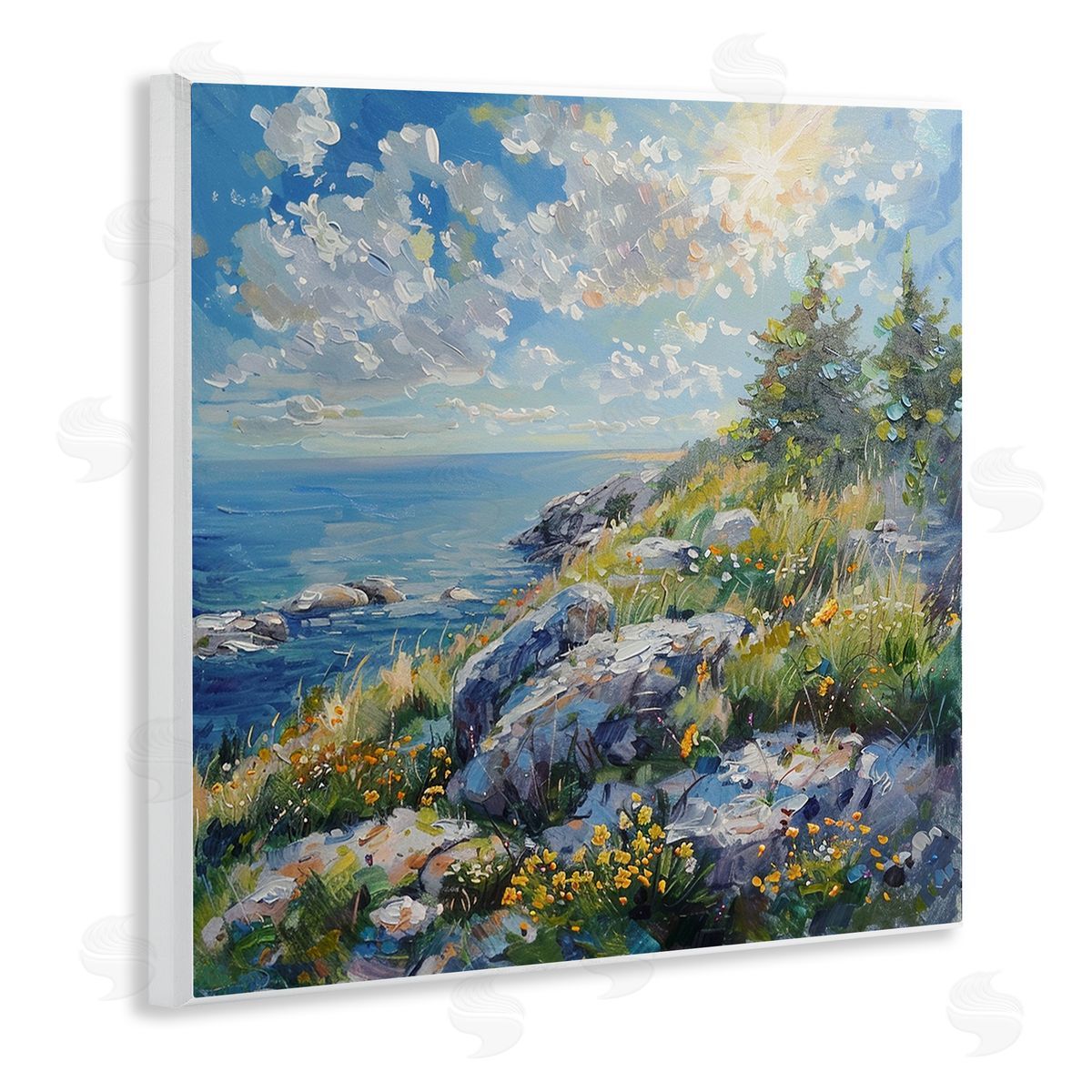 Cliffside Sea View Wood Plaque Wall Art, Home Decor by LSR Design Studio
