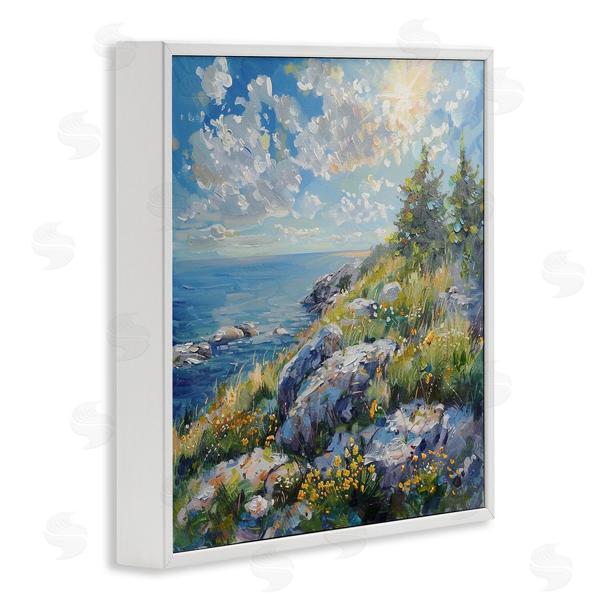 Cliffside Sea View White Frame Print Wall Art, Home Decor by LSR Design Studio