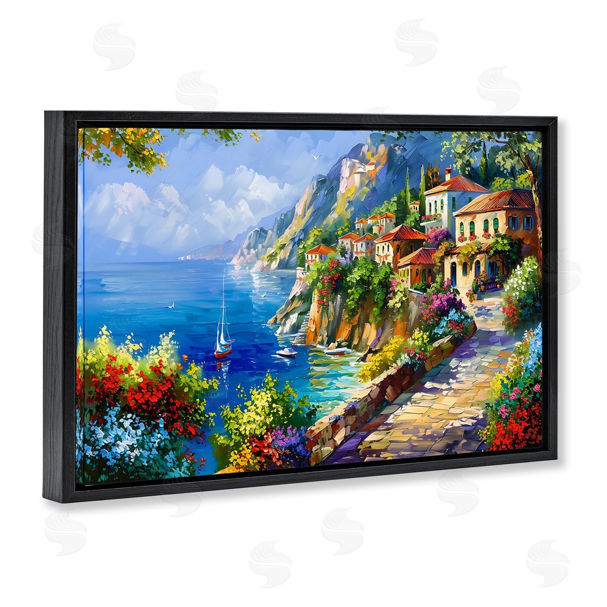 Panoramic Mountain View Black Floating Frame Canvas Wall Art, Home Decor by LSR Design Studio