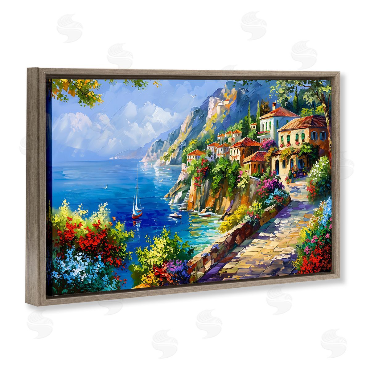 Panoramic Mountain View Brown Floating Frame Canvas Wall Art, Home Decor by LSR Design Studio