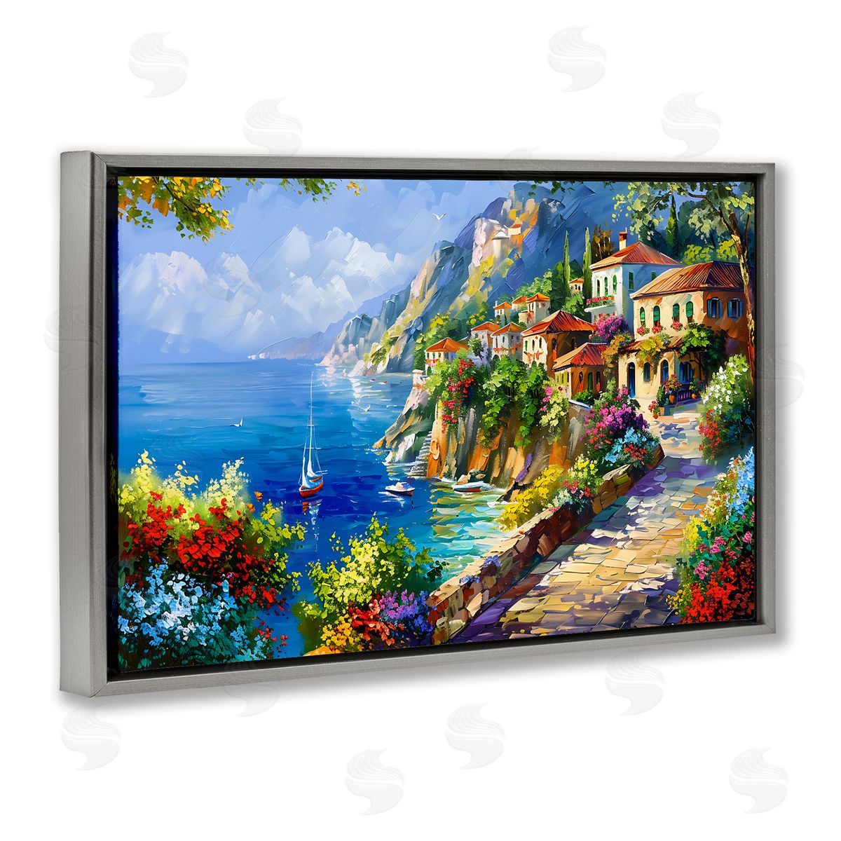 Panoramic Mountain View Grey Floating Frame Canvas Wall Art, Home Decor by LSR Design Studio